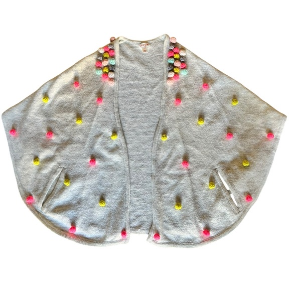 Girls Cat & Jack Pom Pom Poncho - Picture 2 of 4